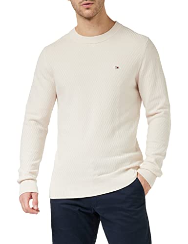 Tommy Hilfiger Herren Pullover Cross Structure Strickpullover, Elfenbein (Feather White), XL von Tommy Hilfiger