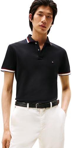 Tommy Hilfiger Herren Poloshirt Kurzarm Cuff Interest Slim Fit, Schwarz (Black), XXXL von Tommy Hilfiger