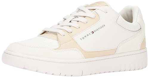 Tommy Hilfiger Herren Cupsole Sneaker Basket Core Leather Mix Schuhe, Beige (Misty Coast), 46 EU von Tommy Hilfiger