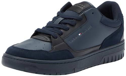 Tommy Hilfiger Herren Cupsole Sneaker Basket Core Leather Mix Schuhe, Blau (Desert Sky), 48 EU von Tommy Hilfiger