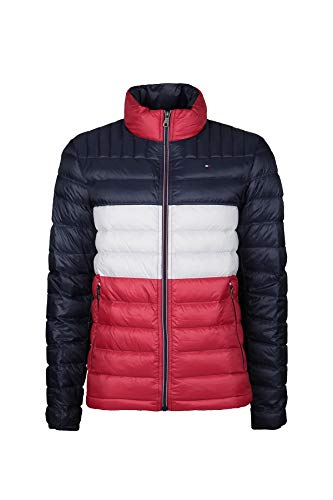 Tommy Hilfiger Herren Daunenjacke, isoliert, verstaubar Daunenmantel, Midnight/Ice/Red, XL von Tommy Hilfiger