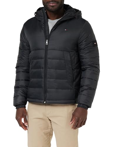 Tommy Hilfiger Herren Daunenjacke Packable Recycled Quilt mit Kapuze, Schwarz (Black), L von Tommy Hilfiger