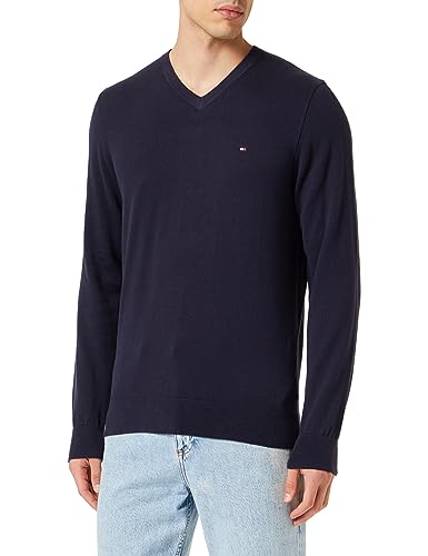 Tommy Hilfiger Herren De Cotton V-ausschnitt Pullover, Desert Sky, S von Tommy Hilfiger