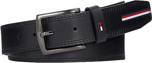 Tommy Hilfiger Herren Gürtel Denton Corporate Ledergürtel, Schwarz (Black), 85 von Tommy Hilfiger