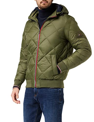 Tommy Hilfiger Herren Diamond Quilted Hooded Jacket MW0MW27588 Gepolsterte Jacken, Khaki (Army Green), XS von Tommy Hilfiger