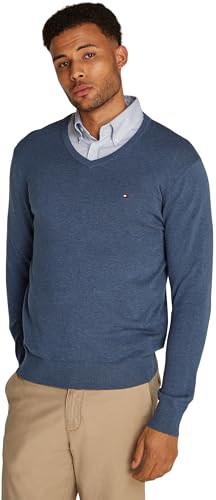 Tommy Hilfiger Herren Pullover Essential Cotton V-Ausschnitt, Blau (Aegean Sea Heather), M von Tommy Hilfiger
