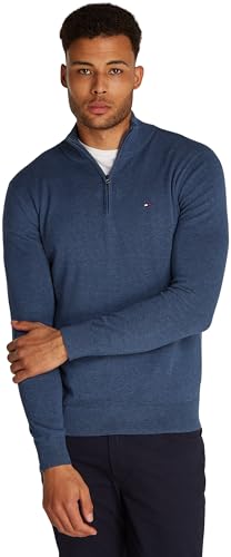 Tommy Hilfiger Herren Pullover mit Reißverschluss Essential Cotton Mock Halbzip, Blau (Aegean Sea Heather), XXL von Tommy Hilfiger