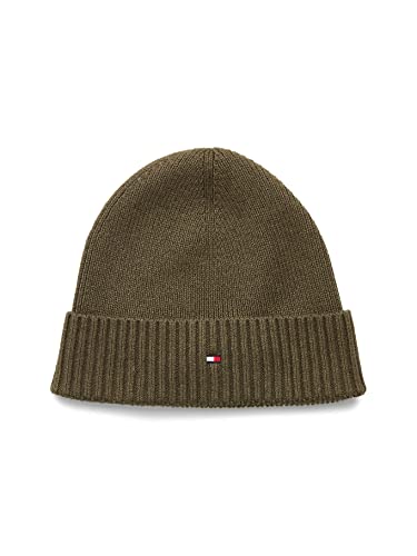 Tommy Hilfiger Herren Strickmütze Essential Flag Beanie mit Kaschmiranteil, Army Green Melange, Onesize von Tommy Hilfiger