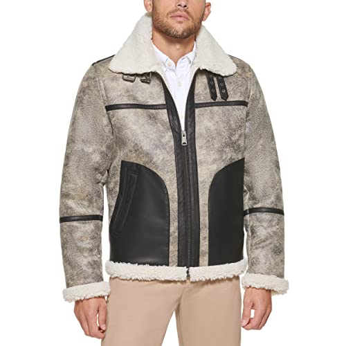 Tommy Hilfiger Herren Faux Shearling Aviator Jacke Pilotenflieger aus Kunstfell, GRAU, XXL von Tommy Hilfiger