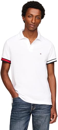 Tommy Hilfiger Herren Poloshirt Kurzarm Slim Fit, Weiß (White), S von Tommy Hilfiger