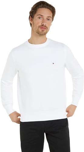 Tommy Hilfiger Herren Sweatshirt ohne Kapuze, Weiß (White), S von Tommy Hilfiger