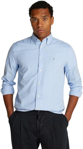 Tommy Hilfiger Herren Hemd Flex Poplin Gingham Regular Fit, Mehrfarbig (Sweet Blue/Optic White), XS von Tommy Hilfiger