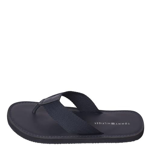 Tommy Hilfiger Herren Flip Flops Leather Beach Sandal Badeschuhe, Blau (Desert Sky), 40 EU von Tommy Hilfiger