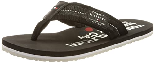 Tommy Hilfiger Herren Flip Flops Patch Beach Sandal Badeschuhe, Schwarz (Black), 40 EU von Tommy Hilfiger