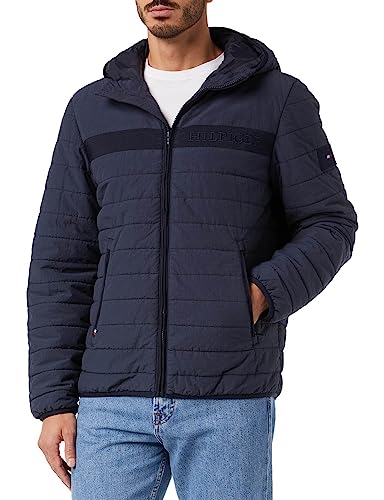 Tommy Hilfiger Herren Jacke Padded Hooded Jacket Übergangsjacke, Blau (Desert Sky), M von Tommy Hilfiger