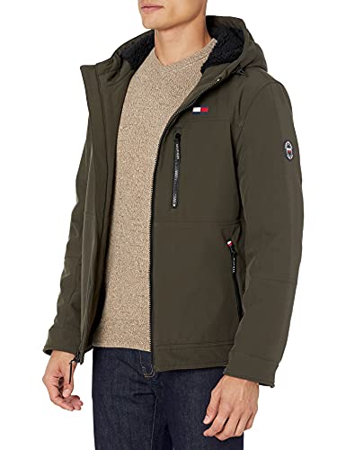 Tommy Hilfiger Herren Gefüllte Softshelljacke mit Kapuze und offenem Unterteil mit Sherpa-Futter Jacke, Olive Tech, L von Tommy Hilfiger