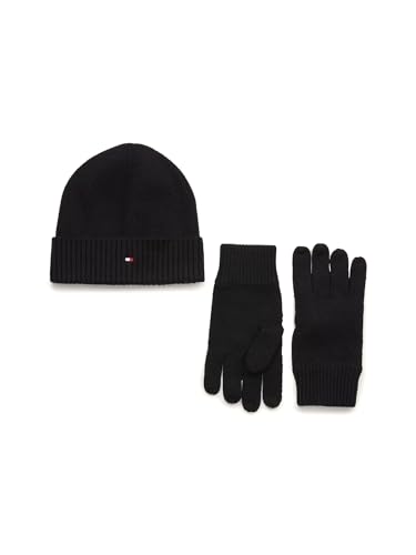 Tommy Hilfiger Herren Geschenk-Set Essential Winterset Mütze & Handschuhe, Schwarz (Black), Onesize von Tommy Hilfiger