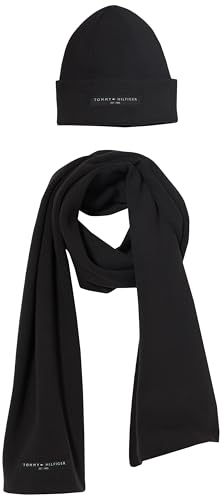 Tommy Hilfiger Herren Geschenk-Set Foundation Beanie & Scarf Strickmütze & Schal, Schwarz (Black), Einheitsgröße von Tommy Hilfiger