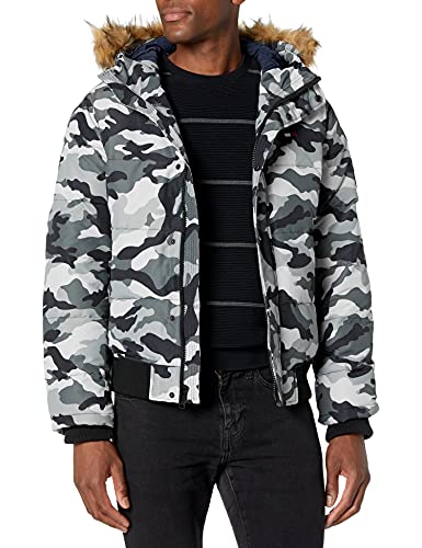 Tommy Hilfiger Herren Gesteppte Arctic Cloth Snap Front Schnorchel Bomberjacke Parka, Grau, Camo, M von Tommy Hilfiger