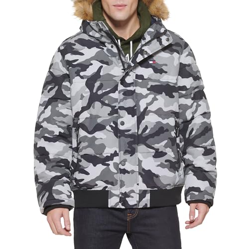 Tommy Hilfiger Herren Arctic Cloth Gesteppte Schnorchel-Bomberjacke Parka, Grau, Camo, M von Tommy Hilfiger