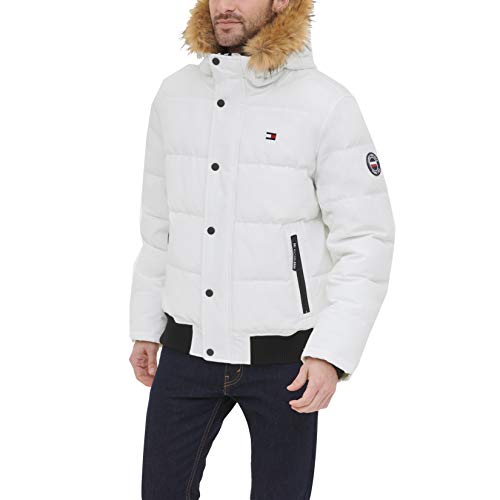 Tommy Hilfiger Herren Gesteppte Arctic Cloth Snap Front Schnorchel Bomberjacke Parka, Weiss/opulenter Garten, M von Tommy Hilfiger