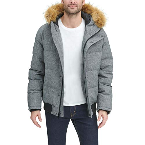 Tommy Hilfiger Herren Gesteppte Arctic Cloth Snap Front Schnorchel Bomberjacke Parka, grau meliert, Large von Tommy Hilfiger