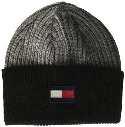 Tommy Hilfiger Herren Gestreifte Strickmütze Beanie-Mütze, Heather Grey Flagge, Einheitsgröße von Tommy Hilfiger