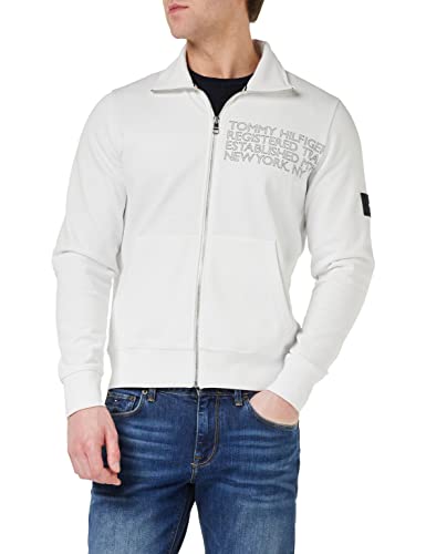 Tommy Hilfiger Herren Hoodie mit Reißverschluss Badged Graphic Zip Through Zipper, Weiß (White), L von Tommy Hilfiger