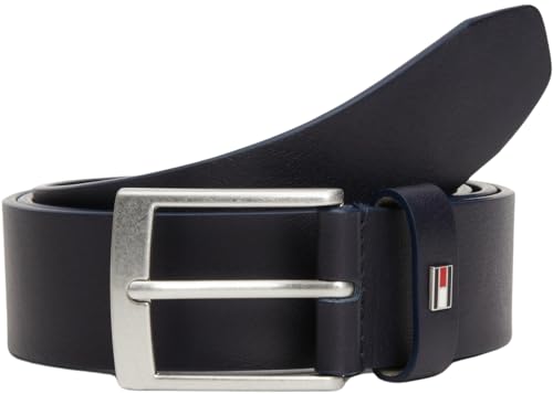 Tommy Hilfiger Herren Gürtel Adan New Leather mit Flagge aus Leder, Blau (Space Blue), 80 cm von Tommy Hilfiger