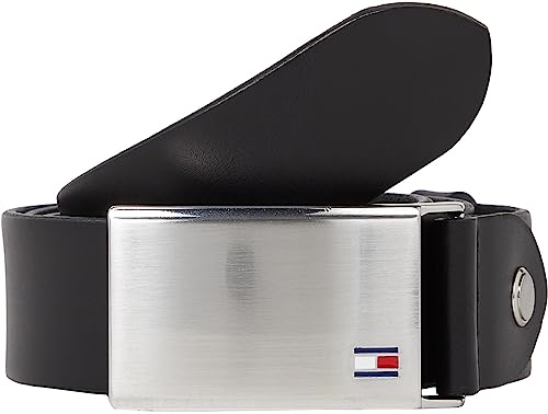 Tommy Hilfiger Herren Gürtel Plaque Belt 3,5 cm Ledergürtel, Schwarz (Black), 80 cm von Tommy Hilfiger