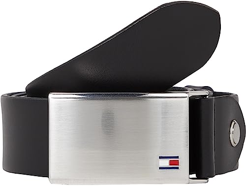 Tommy Hilfiger Herren Gürtel TH Plaque Belt 3.5 Adj Ledergürtel, Schwarz (Black), 80 von Tommy Hilfiger