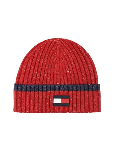 Tommy Hilfiger Herren Gummi-Flagge Patch Spitze Rippbündchen Hut Beanie-Mütze, Apple Red, Einheitsgröße von Tommy Hilfiger