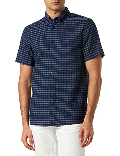 Tommy Hilfiger Herren Hemd Air Cotton Freizeithemd, Blau (Carbon Navy/Optic White), S von Tommy Hilfiger