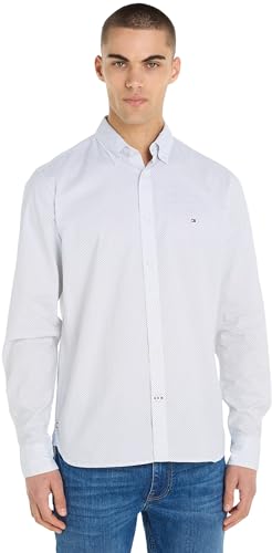 Tommy Hilfiger Herren Hemd Flex Mini Print Shirt Langarm, Mehrfarbig (Optic White / Desert Sky), S von Tommy Hilfiger