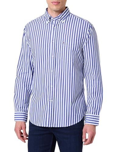 Tommy Hilfiger Herren Hemd Flex Poplin Bold Stripe mit Brusttasche, Mehrfarbig (Wedge Blue / Stripe), XS von Tommy Hilfiger
