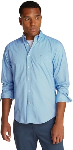 Tommy Hilfiger Herren Hemd Flex Poplin Fake Solid Regular Fit, Blau (Night Sky Prt), XXL von Tommy Hilfiger
