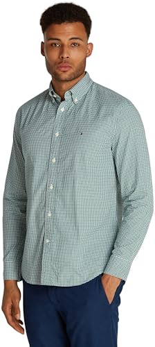 Tommy Hilfiger Herren Hemd Flex Poplin Gingham Regular Fit, Mehrfarbig (Nouveau Green/Optic White), XS von Tommy Hilfiger