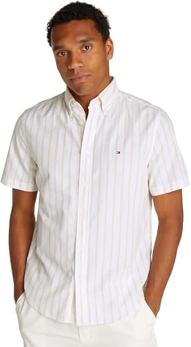 Tommy Hilfiger Herren Hemd Flex Poplin Kurzarm, Mehrfarbig (Citronella/Optic White), S von Tommy Hilfiger