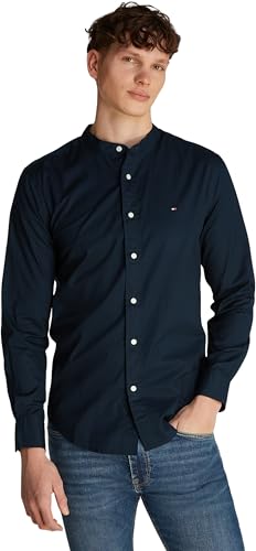 Tommy Hilfiger Herren Hemd Flex Poplin Solid Mao Regular Fit, Blau (Desert Sky), XS von Tommy Hilfiger