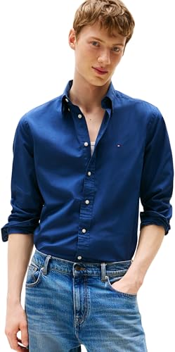 Tommy Hilfiger Herren Hemd Flex Poplin Solid Regular Fit, Blau (Aegean Sea), M von Tommy Hilfiger