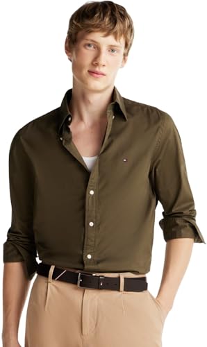Tommy Hilfiger Herren Hemd Flex Poplin Solid Regular Fit, Grün (Army Green), M von Tommy Hilfiger