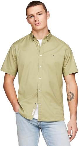 Tommy Hilfiger Herren Hemd Kurzarm, Grün (Faded Olive / Optic White), XS von Tommy Hilfiger