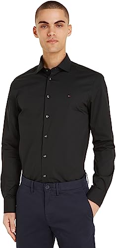 Tommy Hilfiger Herren Hemd Langarm, Schwarz (Black), 39 von Tommy Hilfiger