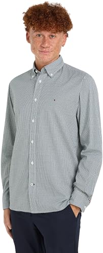 Tommy Hilfiger Herren Hemd Natural Soft Langarm, Mehrfarbig (Ornamental Green/Optic White), XS von Tommy Hilfiger