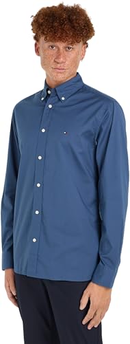 Tommy Hilfiger Herren Hemd Poplin Langarm, Blau (Aegean Sea), XS von Tommy Hilfiger