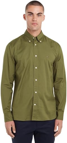 Tommy Hilfiger Herren Hemd Poplin Langarm, Grün (Utility Olive), XS von Tommy Hilfiger