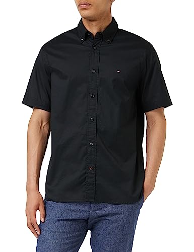 Tommy Hilfiger Herren Hemd Poplin Regular-Fit Freizeithemd, Schwarz (Black), XS von Tommy Hilfiger