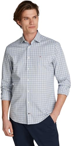 Tommy Hilfiger Herren Hemd Stretch Small Check Shirt Langarm, Mehrfarbig (Light Blue Check), 37 von Tommy Hilfiger
