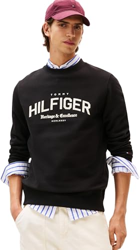 Tommy Hilfiger Herren Sweatshirt Arch Crew Neck Regular Fit, Schwarz (Black), XL von Tommy Hilfiger