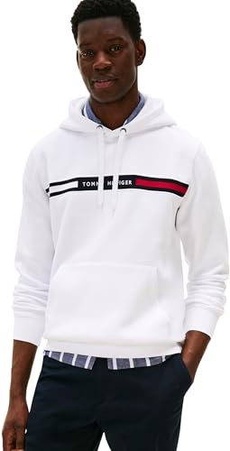 Tommy Hilfiger Herren Hoodie Chest Insert mit Bauchtasche, Weiß (White), XL von Tommy Hilfiger
